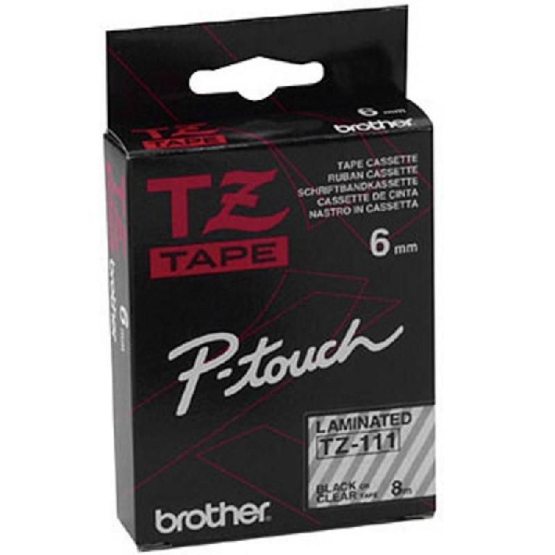 P-TOUCH RUBAN TITREUSE BROTHER - TZE - ÉCRITURE NOIR / FOND TRANSPARENT - 6 MM X 8 M - MODÈLE TZE-111