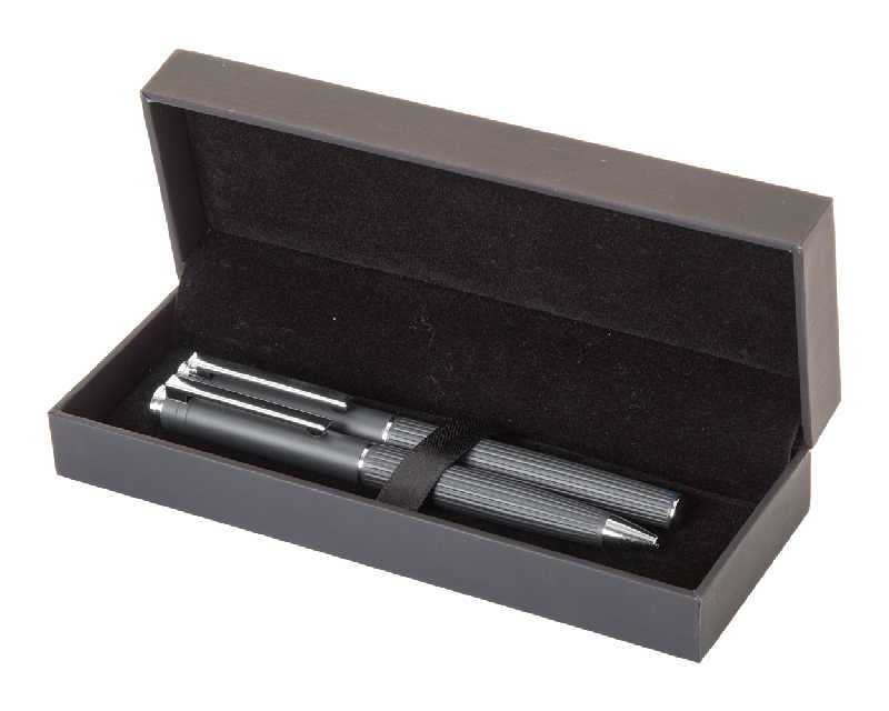 Set de stylos - Stylo à bille et roller en aluminium texturé - Boîte cadeau noire_0