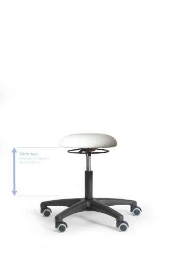 Tabouret atelier Cerclo - skaï blanc - vérin bas - roulettes pour sols durs - ref : cerprcsbvbrs_0