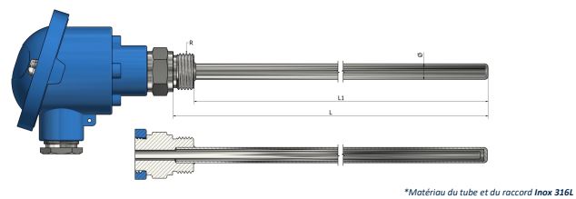 Thermistance avec tête de raccordement et doigt de gant à visser - HH41 - PTC KTY 81/110, NTC 10kΩ à 25°C_0