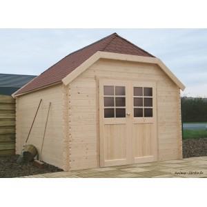 Abri de jardin en bois traité autoclave - S8505 - sans plancher - parois 28 mm - 16,53 m² avec double porte et vitres minérales_0