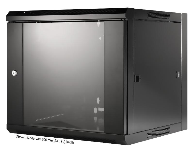 Armoire murale 19 pouces MHT107 avec porte en verre - hauteur 9U - profondeur 450 mm - flatpack - noir - Bravour®_0