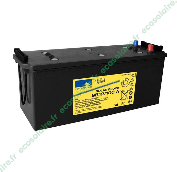 Batterie Sonnenschein Solar Block SB12/100 - 100Ah 12V - Étanche au gel - 2 colliers et 2 capuchons inclus_0