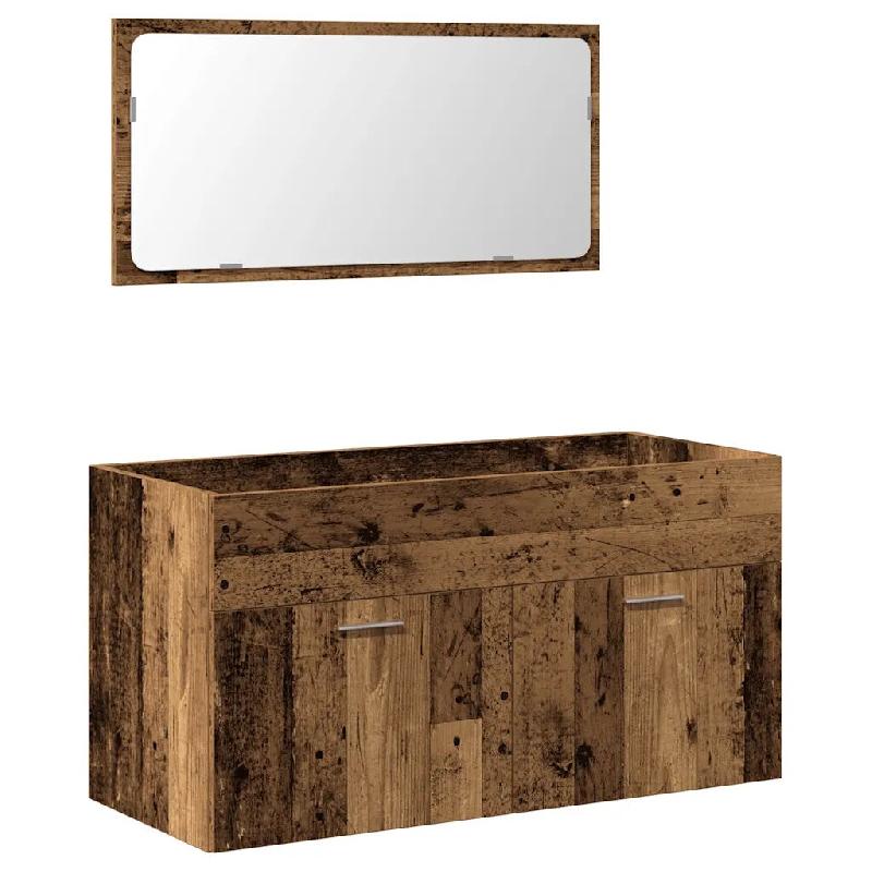 Helloshop26 - Armoire de salle de bain murale avec miroir 90 x 38,5 x 46 cm espace de rangement pratique style vintage en bois 02_0050873 - Bois massi_0