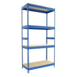 PROREGAL Étagère pour charges lourdes WOOD YETI LIGHT FIVE | HxLxP 200x100x45cm | Charge du compartiment 300kg | Bleu - bleu métal PR_RS31-01_0