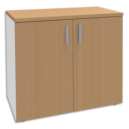 Simmob armoire basse 2 portes steely hêtre pieds blancs en bois - dimensions : l80 x h72 x p47 cm_0