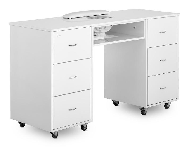 PHYSA - TABLE DE MANUCURE AVEC ASPIRATEUR ONGLES POUR SALON INSTITUT ONGLERIE 6 TIROIRS - BLANC