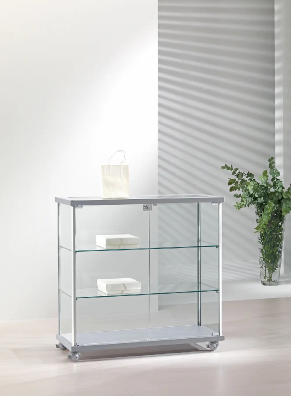 Vitrine basse comptoir sur roulettes 93-bva - gris clair_0