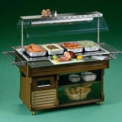 Buffet chauffant vitrocéramique Isola 4m Hot Lux - capacité 4 GN 1/1 - bois massif et infrarouge_0