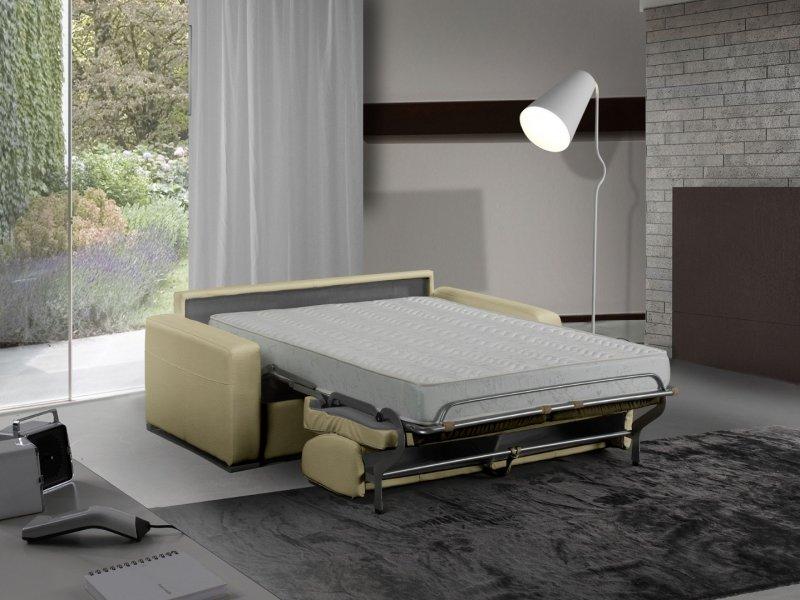 Canapé-lit 3 places MASTER convertible express - 140 cm - cuir beige - matelas 18 cm inclus_0