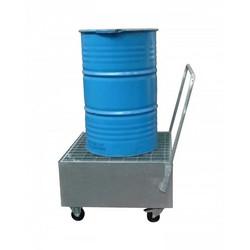 Chariot avec bac de rétention métallique - pour 1 fût de 220L - stockage intérieur de liquide polluant_0