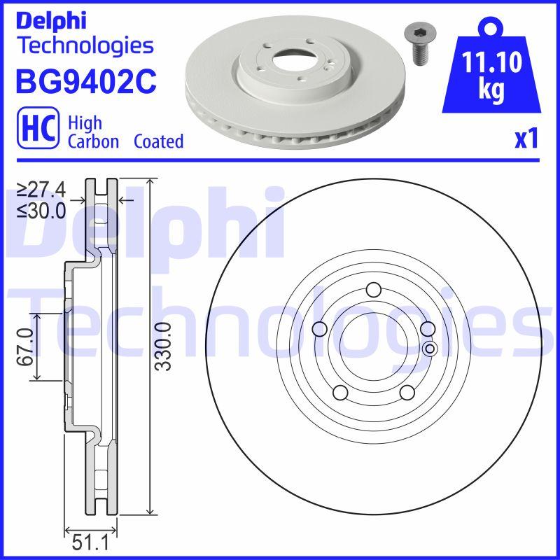 Disque de frein ventilé Delphi BG9402C - Avant - Boîte de 1 disque_0