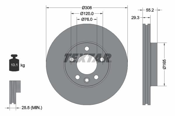 Disque de frein ventilé intérieur Textar 92121203 - boîte de 1 disque_0