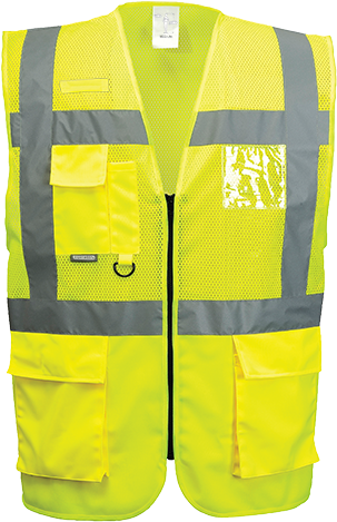 Gilet exécutive maille Madrid jaune C496 - taille S - bandes réfléchissantes et multiples poches_0