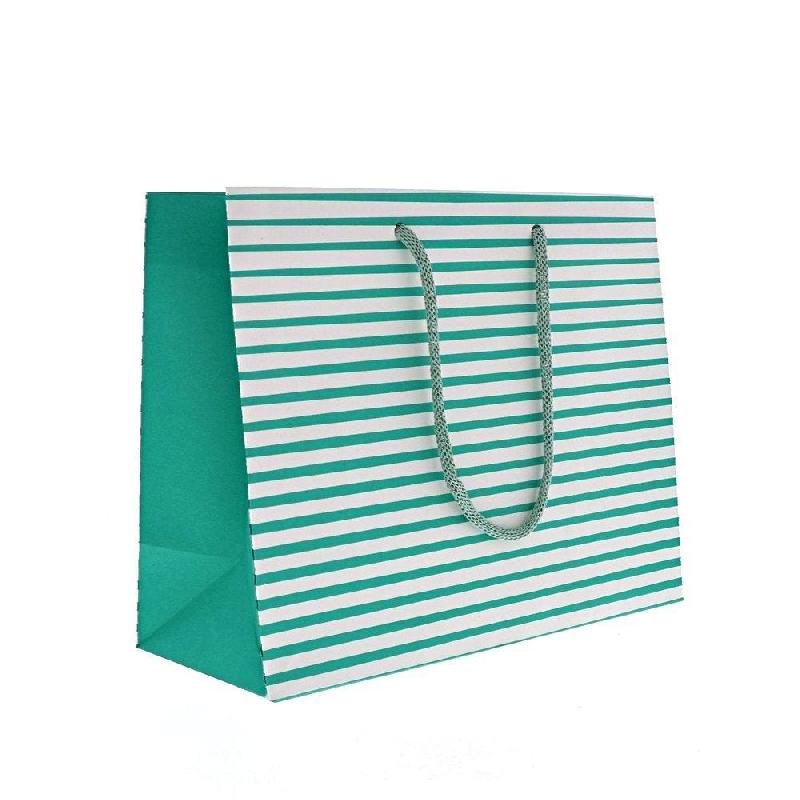 Sac papier bicolore turquoise et blanc 25+10x20cm - par 12_0