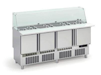 Saladette réfrigérée professionnelle inox 700 positive 4 portes avec pare-haleine 440 litres - MFK-180_0