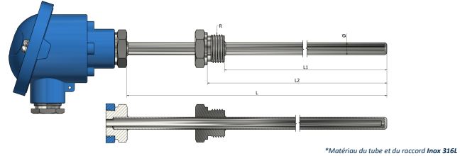 Sonde à résistance - tête de raccordement avec doigt de gant à visser déporté - PH42_0