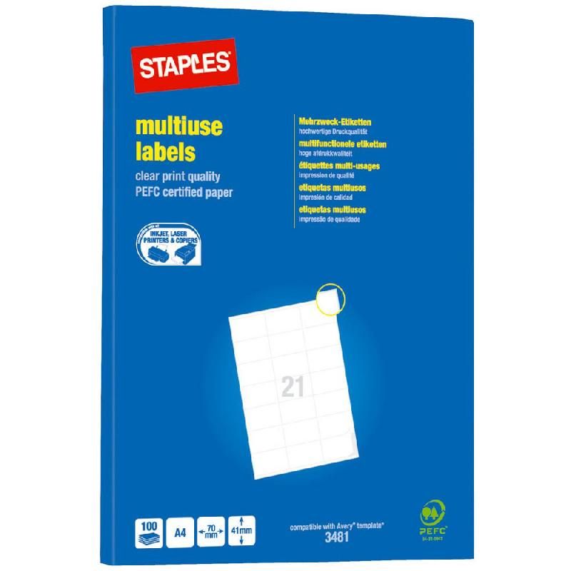 STAPLES ETIQUETTE MULTI-USAGES BLANCHE - STAPLES - 70 X 41 MM - BOÎTE DE 2100 ÉTIQUETTES