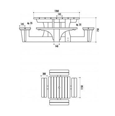 Table de pique-nique Essen - Pin du Nord traité autoclave classe 4 - Garantie 10 ans - Certifiée FSC - Avec trou parasol_0