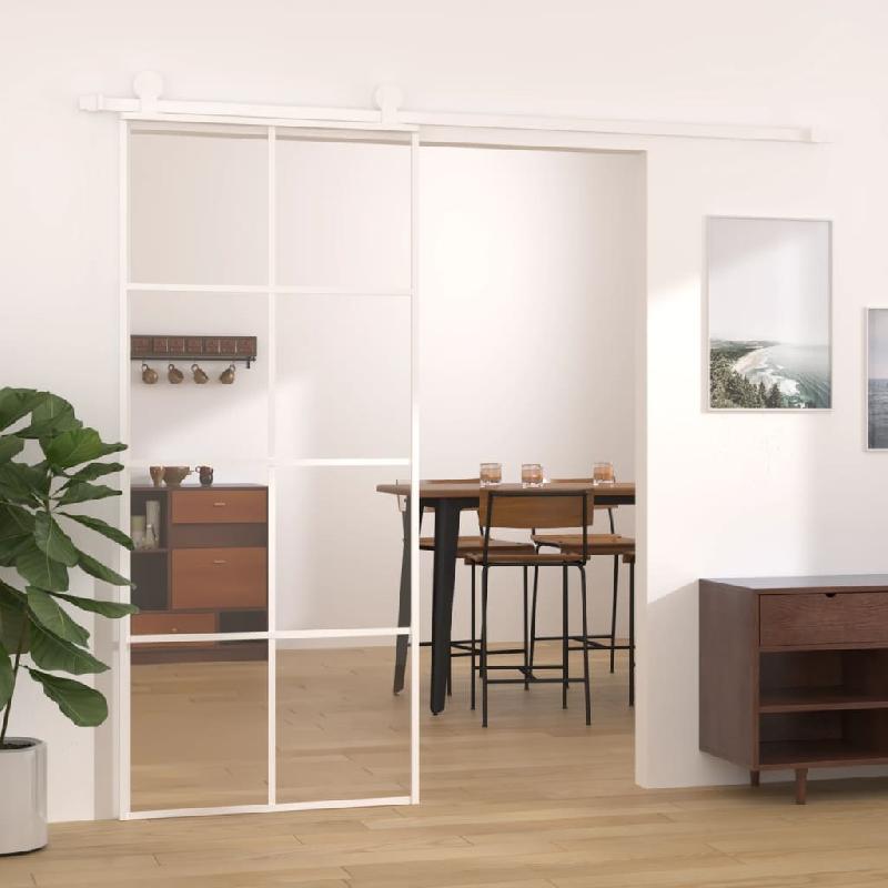 Vidaxl porte coulissante verre esg et aluminium 90x205 cm blanc 151672_0