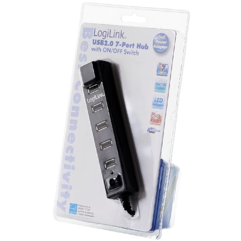 LogiLink UA0124 - Hub USB 2.0 à 7 ports avec commutateurs On/Off - Noir - Taux de transfert 480 Mbit/s - 3,5 A_0
