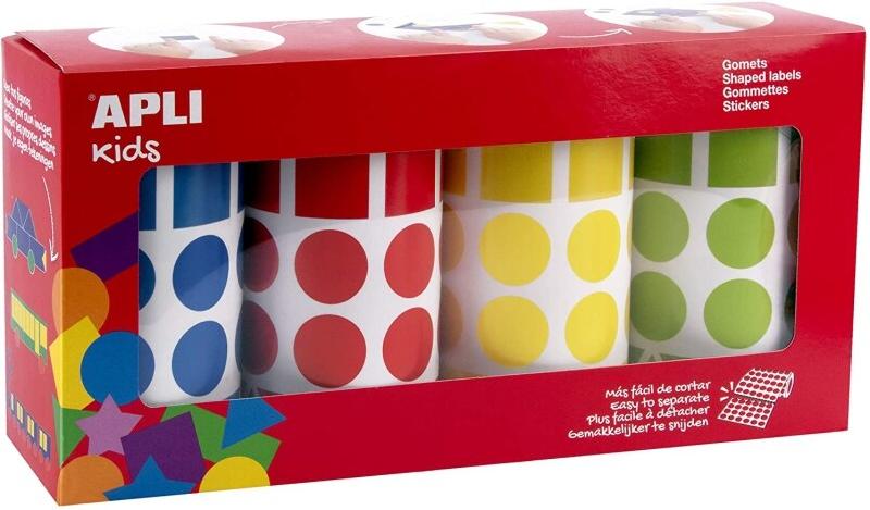 Apli Pack de 4 x 2065 gommettes formes géométriques, 20 x 20 mm, en rouleau, coloris assortis - 8410782188049_0