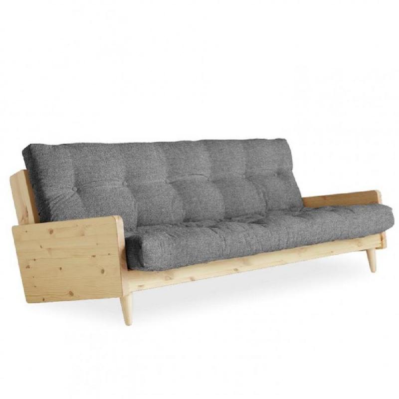 Canapé 3 places convertible Indie - Style scandinave - Futon gris granit - Couchage 130x190 cm - Karup_0