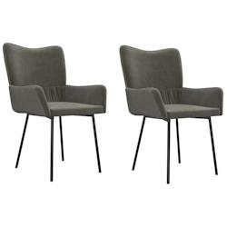 Décoshop26 - Set de 2 chaises de salle à manger avec accoudoirs en tissu gris foncé et métal DEC025526 - gris 3000255295692_0