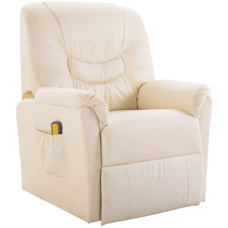 FAUTEUIL DE MASSAGE ÉLECTRIQUE CONFORT RELAXANT MASSANT DÉTENTE CUIR ARTIFICIEL CRÈME - CRÈME