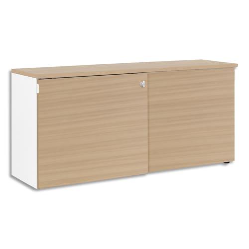 Gautier office crédence 2 portes coulissantes yes façade et dessus chêne - dim. : l160 x h75 x p45 cm_0