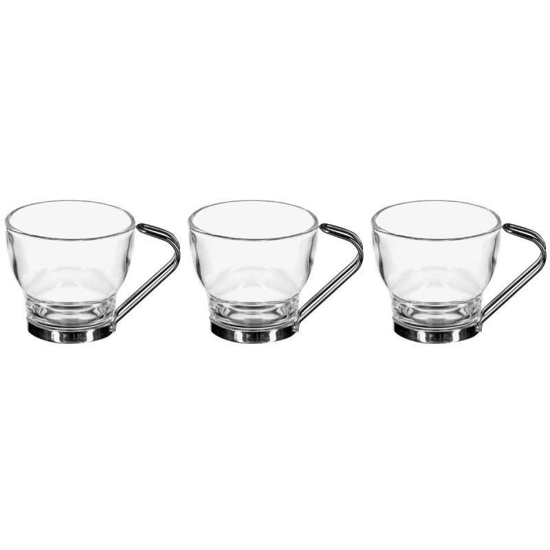Lot de 3 tasses en verre 11cl transparent - Anse en métal - Paris Prix_0