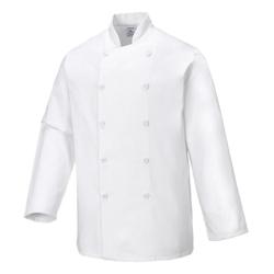 Veste de cuisine Portwest Sussex - Manches longues, réversible, 100% coton, blanc, taille XS_0