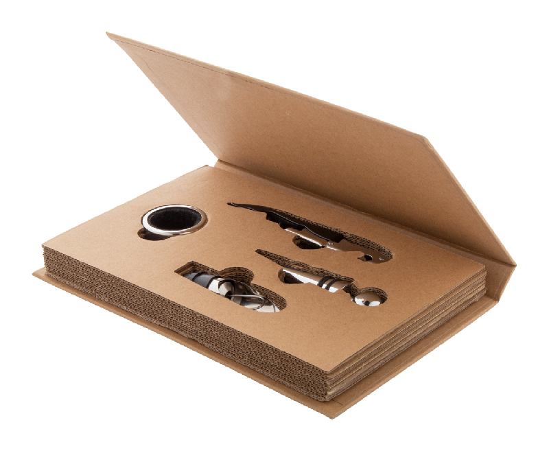 Set à vin 4 pièces - Acier inoxydable - Coffret en forme de livre en papier kraft recyclé_0