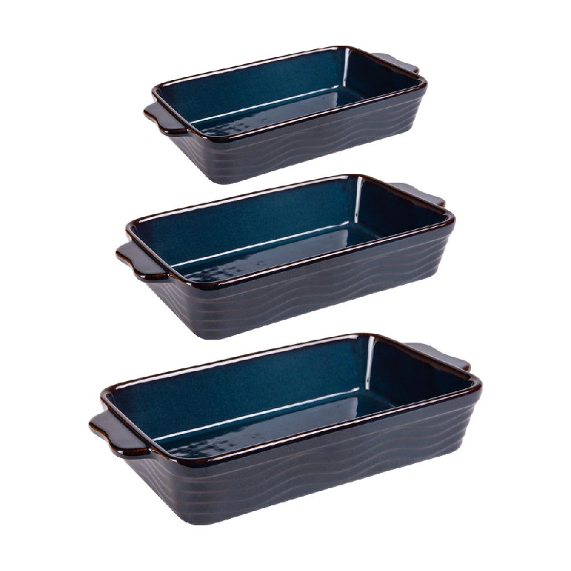 Set de 3 plats à four vague bleu 25, 30 et 36 cm -  Rectangle Grès Table Passion 36x21 cm - bleu Grès 3106234650114_0