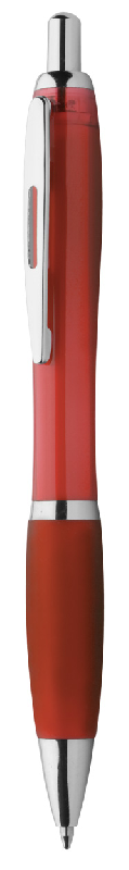 Stylo à bille en plastique - corps transparent, grip coloré et parties chromées - encre bleue_0