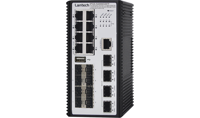 Switch industriel administrable Lantech IPGS-5488MGSFP-8 - 8 ports PoE 10/100/1000T + 8 SFP 1G + 4 SFP 1G/2.5G, support L2+ / G.8032 Ring & LTDP_0