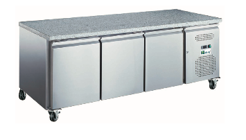 Table réfrigérée 3 portes avec plan de travail en granit - inox - froid ventilé - capacité 580L_0
