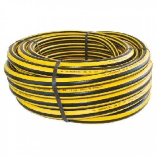 TUYAU DE REFOULEMENT D'EAU THERMIDOR EPDM NOIR ET JAUNE 19X26 15 BARS COURONNE 50M