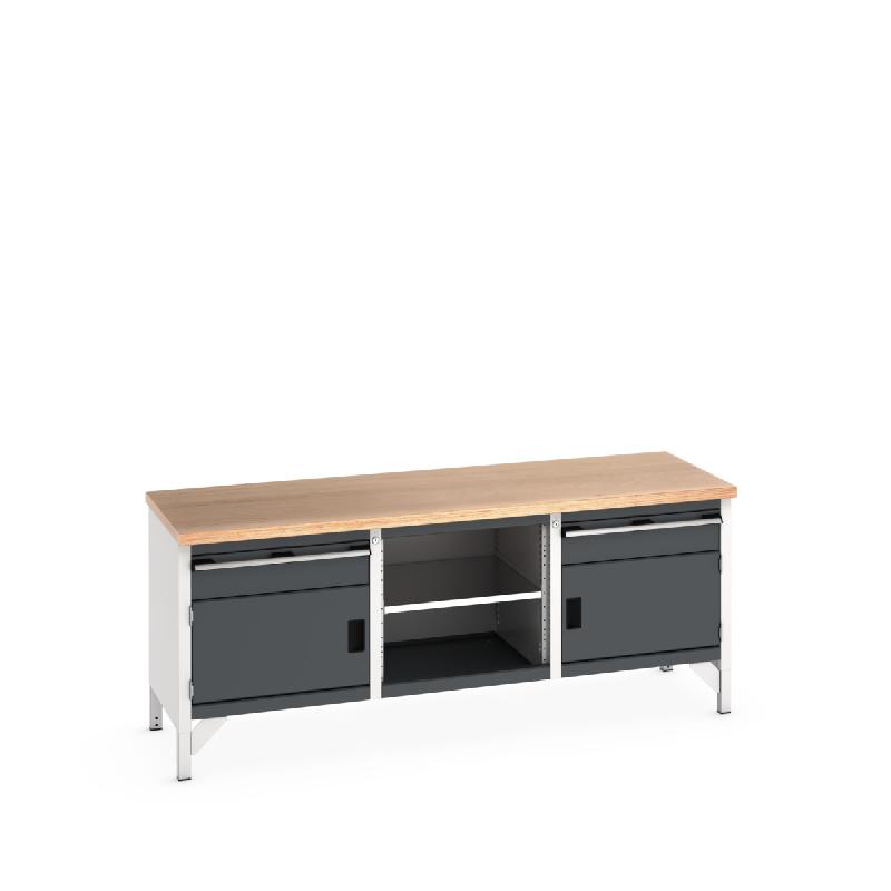 Établi Monobloc KW Cubio 2078-1.2 Mpx - 2 Compartiments à Portes, 2 Tiroirs et Plateau en Bois Multiplis_0