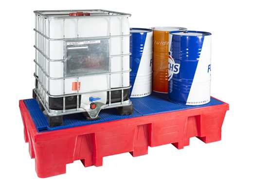 Bac de rétention plastique 2 cuves - MRP-BI, pour 2 IBC de 1000L ou 8 fûts, capacité 1050L - gamme PREMIUM_0