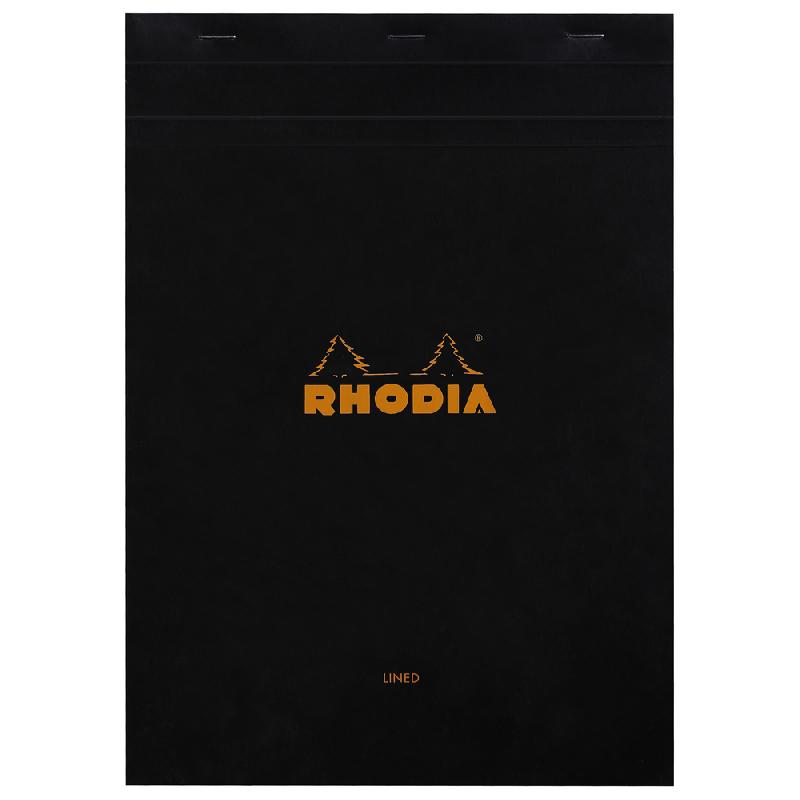 BLOC AGRAFÉ RHODIA N°18 21X29,7 CM 80 FEUILLETS LIGNÉ AVEC MARGE 80G - NOIR - LOT DE 5