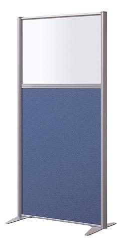 CLOISON B-ZEN ACOUSTIQUE SEMI VITRÉE TISSU BONDAI BLEU - H 160 X L 81 CM CADRE GRIS ARGENT -SANS PIED