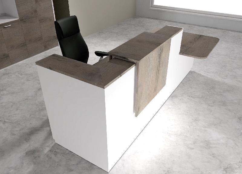 Comptoir d'accueil bi-colore avec PMR Delta et réhausse - Droite, Blanc, Non, 262, Chêne grisé_0