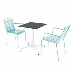 Oviala Business Ensemble table de terrasse stratifié noir et 2 fauteuils bleu turquoise - Oviala - bleu métal 110768_0