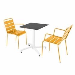 Oviala Business Ensemble table de terrasse stratifié noir et 2 fauteuils jaune - Oviala - jaune métal 110762_0