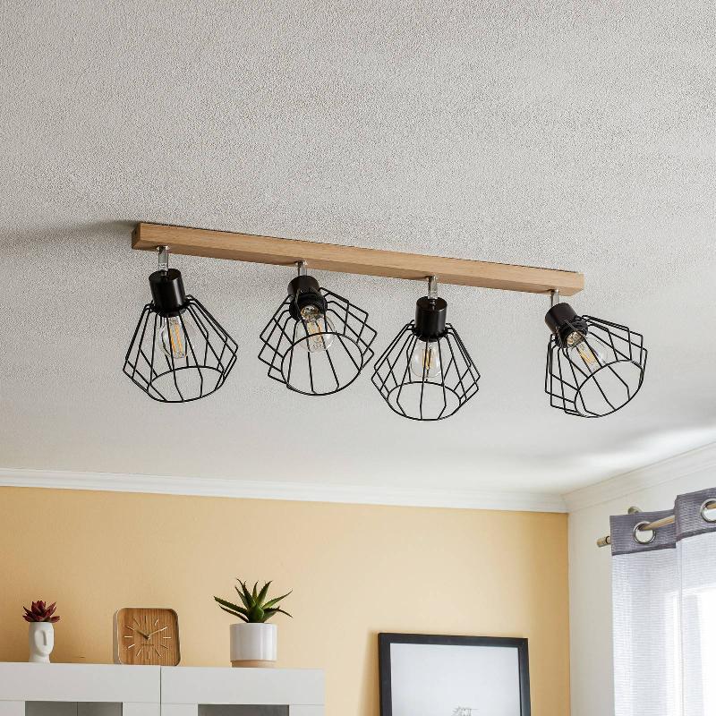 ENVOSTAR VENTO PLAFONNIER NOIR/CHÊNE, 4 LAMPES