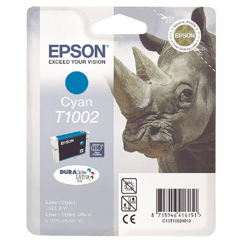 EPSON CARTOUCHE D'ENCRE RHINOCÉROS T1002 C (C13T10024010) - DURABRITE ULTRA - COULEUR: CYAN