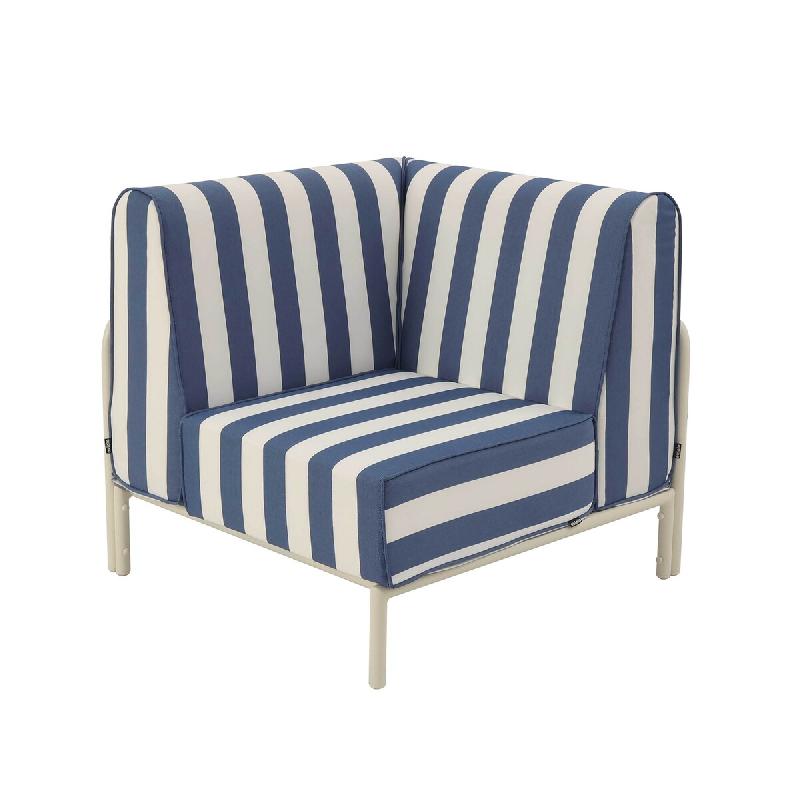 Fauteuil d'angle rayé pour salon jardin modulable tissu bleu pacific - bleu aluminium 114809_0