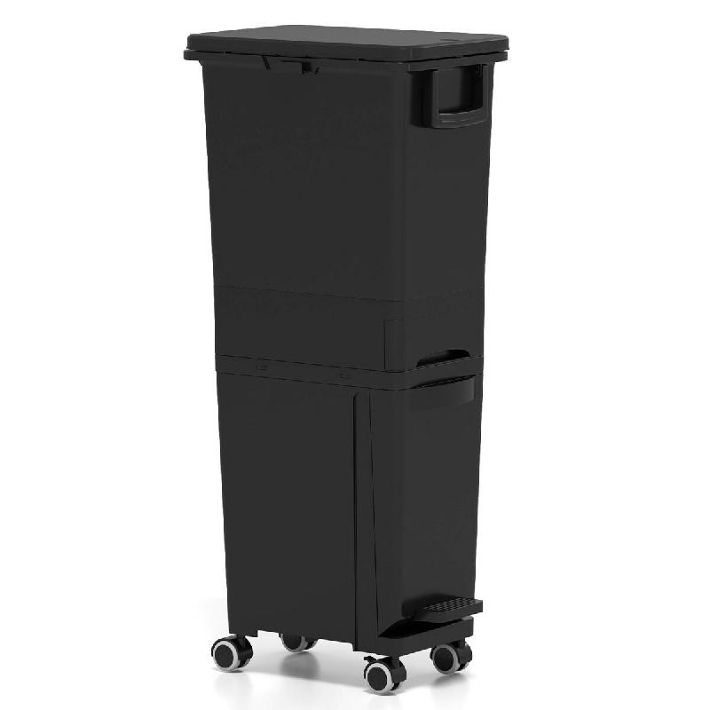 Helloshop26 - Poubelle 3 en 1 avec compartiments et bac inclinable 36 x 25 x 84 cm usage pratique et design surélevé en pp noir 20_0018134 - noir 30_0