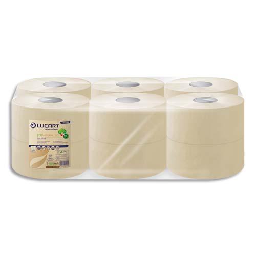 Lucart colis de 12 rouleaux papier toilette jumbo econatural havane, 2 plis, 750 feuilles, l180 mètres_0